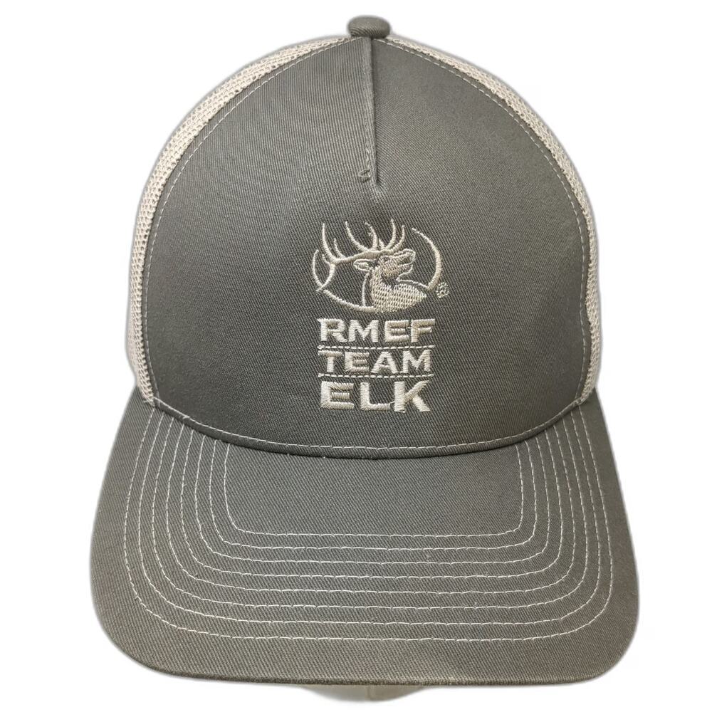 Outdoor Cap Trucker Hat Gray Beige One Size Mesh Back RMEF Team Elk Snapback
